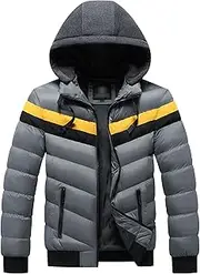 [Zylphorix] Men's Full Zip Puffer Winter Coats Windproof Hooded Water-Resistant Coat Cotton Lightweight Puffer Hood Down