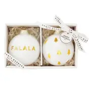 Glass Ornament Set FaLaLa & Trees Set of 2 Pack of 2 Size Ornament 3 in Dia