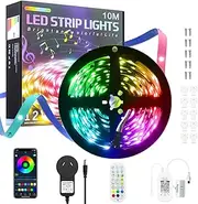 ALITOVE 32.8ft LED Strip Light Kit RGB IC Bluetooth LED Light Strip Color Chasing Music Sync LED Lights for Bedroom Flexible LED Tape Light for PC Desk TV Backlight DIY