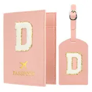 Passport Holder for Travel, Initial Passport Cover and Luggage Tag Set Pink D