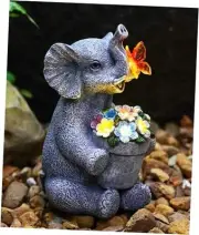 Solar Elephant Statue for Outdoor Decor: Outside Garden Sculpture Ornament for