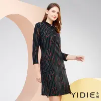 在飛比找Yahoo奇摩購物中心優惠-YIDIE衣蝶 幾何不規則圖案裙擺開岔短洋裝-黑