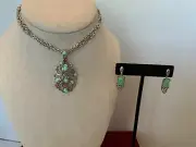 Rare Carolyn Pollack Sterling Utah Varisicite Tree of Life Necklace&Earrings USA