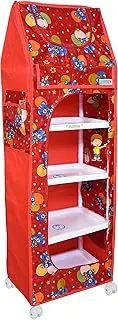[FLIPZON] Multipurpose 5 Shelve Baby Wardrobe, Foldable, (Unbreakable Material) (Medium) (Red)