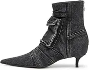 [CAGLGLZ] Denim Boots for Women Short Ankle Jeans Booties Kitten Low Heel Boots Womens Pointed Toe Boot With Zipper Fashion Casual Shoes