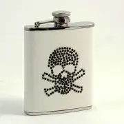 Bey Berk Stainless Steel "Skull / Bones" Flask on White Leather Crossbones