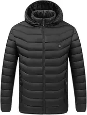 [Chengde] Heated Jacket for Men/Women Lightweight Jacket with Detachable Hood-Warm Puffer Jacket for Hiking Skiing Working Outdoors,Black,XXL