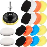 Swpeet 22Pcs 3 Inch Car Foam Drill Polishing Pad Kit, 5 Colors 3 Inch Sponge Buffing Pads, 3 Inch Woolen Buffer Pads, Suction Cup with M10 Drill Adapter for Car Polishing Waxing Sealing Glaze