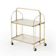 Gatsby Bar Cart Fluted Glass & Gold Metal Foldable Storage Shelf & Trolley