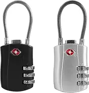 [UP Security] 2 Pack TSA Approved Luggage Locks, 3 Digit Combination, Re-settable Steel Cable Padlocks for Travel, Suitcases, Backpacks, Lockers, Gym (Black+Silver)