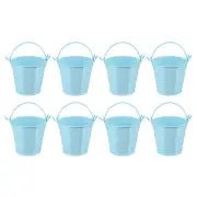 8 Pcs 2.4"x2" Small Metal Buckets Mini Galvanized Easter Buckets Light Blue