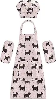 AIXIWAWA Kids Apron Chef Hat Set, Child Kitchen Bib Aprons Adjustable for Cooking Baking Painting (Pink Cute Dogs)