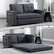 Eafurn Folding Pull Out Sofa Bed, 3 in 1 Convertible Sleeper Couch Floor Sofabed with Side Storage, Linen Upholstered Futon Loveseat Recliner for Living Room, Apartment, Small Space