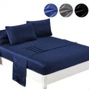 Dreamz Silky Satin Sheets 1800TC Fitted Flat Bed Sheet Set Pillowcases Summer