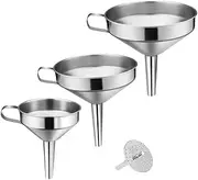 Cone Tube Funnel Multifunctional Wine and Food Filter Stainless Steel Oil Leak Three Piece Set with Handle Kitchen Supplies Durable Affordable and Convenient Set, silvery