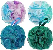 DadyMart Bath Shower Loofah Sponge 75g Bath Mesh Pouf Shower Ball Body Scrubber Exfoliating Bath Sponge for Women and Men, Set of 4, Flower Color