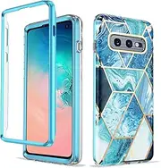 Asuwish Phone Case for Samsung Galaxy S10e Cell Cover Hybrid Luxury Cute Marble Shockproof Full Body Hard Heavy Duty Slim Accessories S 10e 10se Se10 Women Girls Blue