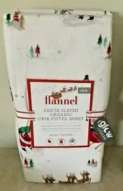 Pottery Barn Kids Organic santas sleigh glow in the dark flannel crib sheet