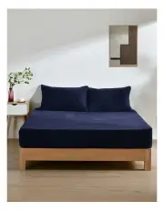 [Dreamaker] Jasper Teddy Fleece Combo Fitted Sheet Set in Midnight Blue