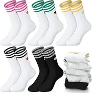 [Sintege] 5 Pairs of Tennis Socks for Women 39-42 Sports Socks Striped Socks with Heart Motif Tennis Socks Made of Cotton Funny Gifts for Women, white/black, One size