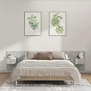Concrete Grey Engineered Wood Wall-Mounted Bed Headboard with Integrated Storage Cabinets, 240 cm Wide for Bedroom