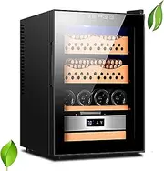 Electric Cigar Cabinet (Negative Ion), Constant Temperature & Humidity Control Cedar Wood Cigar Box, LED Blue Light Lighting + Dual-Core Refrigeration, Can Hold 200-300 Cigars,B