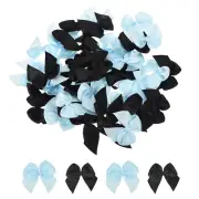 50Pcs Mini Ribbon Bows 1" Mini Fabric Satin Ribbon Flower Bows Black & Blue