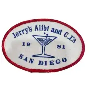 Vintage Jerry's Alibi and C.J.’s Coctail Lounge Bar Patch San Diego 1981