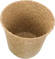Amosfun Woven Bucket Storage Decorate Trash Bin Basket Hamper Storage Bins Garbage Bin Sundry Organizer Toy Organizer Decorative Storage Bin Portable Storage Case Toy Storage Case Seaweed