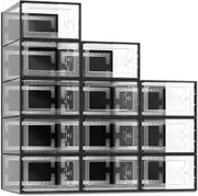12 Pack Shoe Storage Box - Clear Plastic Stackable Organizer for Closet