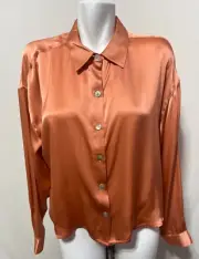 Joie Silk Women Large Blouse Top Shirt Coral Peach Button Down New NWT