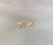 Tiny Gold X-Shape Cross Pave Cubic Zirconia Stud Earring