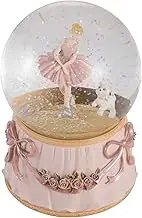 Dreamwizor Ballerina Snow Globe Plays Greensleeves Music Ballet Dancing Girl with Puppy Rotating Mechanical and Musical Glass Snowglobe 4 Inches