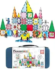 PicassoTiles 100pc Magnet Tile Construction Building Block Set with Carry Case Car Base Magnetic 8pc Characters Whiteboard Markers Idea Book Magnetized Toy Kit Playset Kids STEM Learning Age 3+ PB01