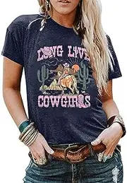 [MHTOR] Western Cactus Horse T-Shirt Cactus Shirts for Women Desert Horse Graphic Tee Casual Cowgirl Vintage Short Sleeve Tops