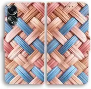 Flip Wallet Phone Case for Oppo A/AX/R/Find/Reno Phone Series - Diagonal Weave Rattan Print Pattern (Oppo A96 4G)