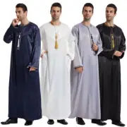 Dubai Saudi Arab Men Long Sleeve Loose Kaftan Dishdasha Thobe Robe Muslim Caftan