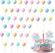 BEANPRECOY 40Pcs Mini Balloon Cake Toppers 8Color Bubble Balls Cake Toppers Decorations Reusable Colorful Balloon Cake Round Clay Balls Cake Insert Topper for Birthday Wedding Party Cake Decorating