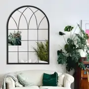 Arched Window Wall Mirror, 35 Inch Metal Frame Mirrors with Grid Pattern,