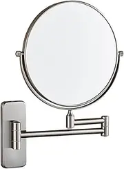 8 inch Double-Sided Wall Mount Makeup Mirror with Magnification Bathroom Mirror,Dual-SidedMagnification Shaving Mirror with Solid Brass Construction for Durability and Style,5X,Brushed Nickel