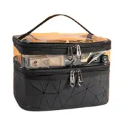 Double-layer Waterproof Makeup Bag Large Capacity Beautiful Visual Make Up Box Toiletries Easy Storage Cosmetic Organizer