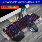 PC Gaming Keyboard Mouse Set Wireless Built-In Battery Rainbow Backlit Ergonomic