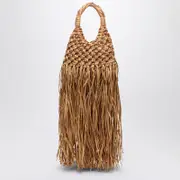 [Hibourama] Natural leather and raffia fringed Vannifique bag One size Brown