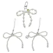 Sweet Cool Pearl Beaded Bowknot Hanging Pendant Phone Strap Bag Decoration