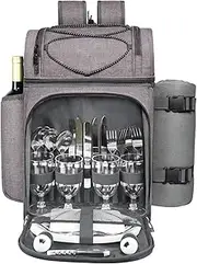 Hap Tim Picnic Backpack Cooler for 4 Person with Insulated Leakproof Cooler Bag, Wine Holder, Fleece Blanket(36079-G)