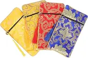 VALICLUD 1set Ethnic Style Brocade Scriptures Pouches Durable Buddhist Storage Bags for Jewelry and Sundries Zipper Closure Chic Design for Organizing Items 4pcs