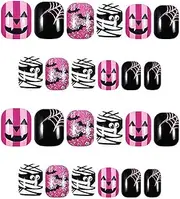 Setauoo Halloween Fake Nails - False Nails | Short Glitter Press Nails Mummy and Bat Halloween Fake Nail Glue Nails for Nail Arts Decoration