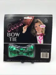 Vintage Amscan Emerald Green Sequin Bow Tie Costume Accessory Adult Retro LUCK