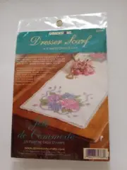 New Dimensions Dresser Scarf Hydrangea And Ribbon Stamped Cross Stitch Kit 72768