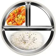 Rurunklee Stainless Steel Baby Plates with Suction | Three Compartments Stainless Steel Dishes Kids Dinnerware,Non-Stick Metal Dishes Portion Control Plate for Home School